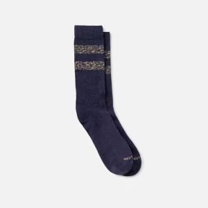 Wool Blend Striped Crew Unisex Wool Blend Striped Crew Socks in Navy/Tan