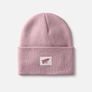 Logo Knit Beanie Hat Unisex Cuffed Beanie Hat in Pale Rose