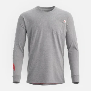 Long Sleeve Pocket T-Shirt with Sleeve Print Men's Long Sleeve T-Shirt in Heather Gray