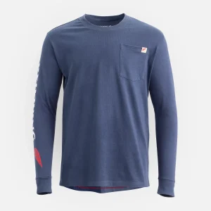 Long Sleeve Pocket T-Shirt with Sleeve Print Men's Long Sleeve T-Shirt in Navy